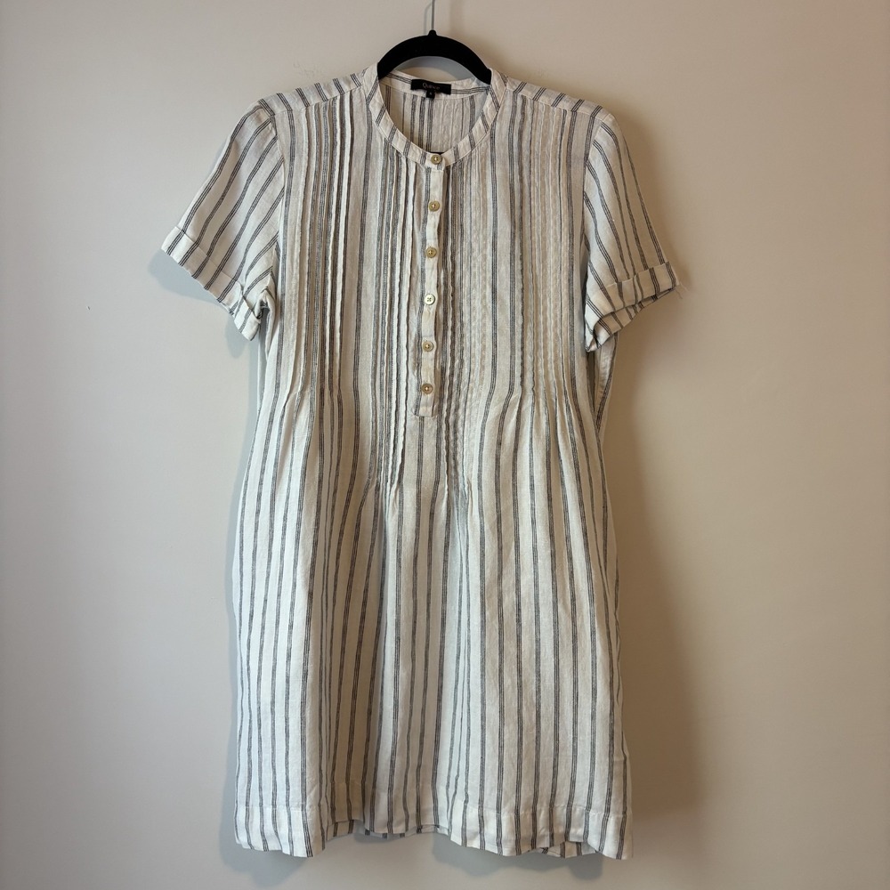 Quince 100% European Linen Short Sleeve Swing Dress Size S Pinstripe Minimalist